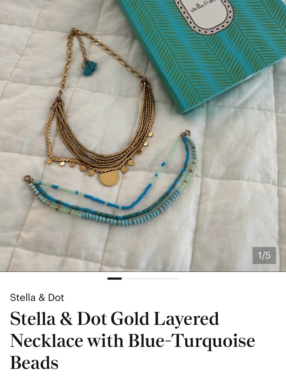 Stella and Dot gold and turquoise necklace